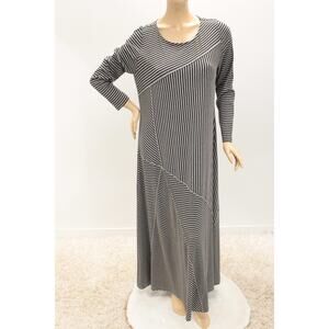 Soft Surroundings Maxi Dress Women's XL Black Gray Striped Stretch Goth
